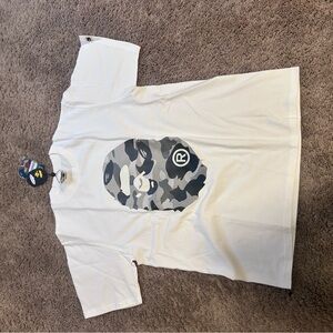 Bape White T-Shirt with Grey Camo Ape Head Graphic